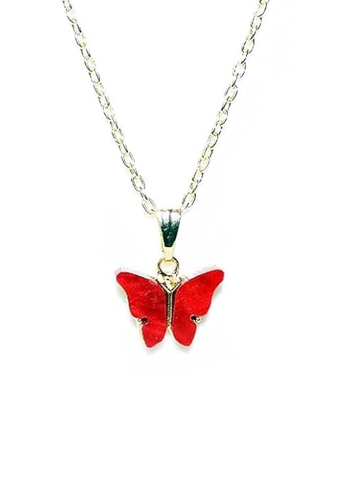 Stylish Butterfly Pendant Necklace Set for Women, Girls, Gold Plated, Yellow (ROSE RED) (B0DDHGCK1P) Amazon Price History, Amazon Price Tracker