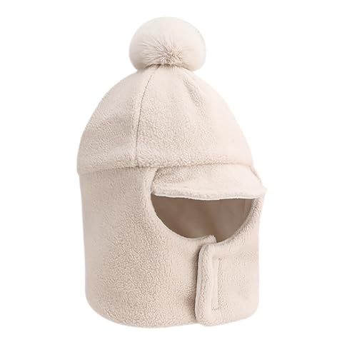 Kids Winter Trapper Hat Windproof Warm Scarf Hat Neck Warmer Hood Cap with Visor and Pom Pom for Boys Girls 2-10 Years2