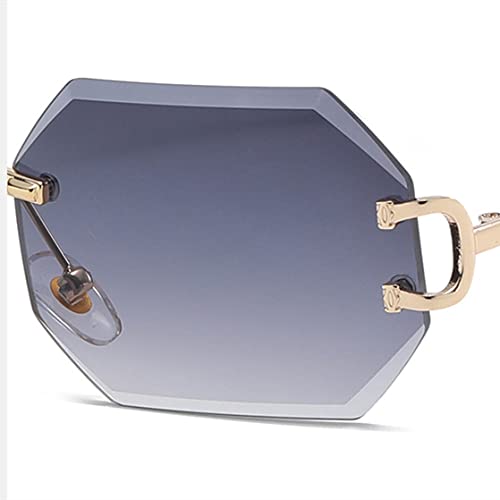 fashion ladies sunglasses rimless octagon uv400 frameless gold metal rectangle glasses for men4