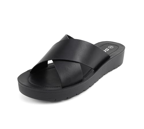 Image of Soda LUCY ~ Women Open Toe Flatform Platform Crisscross Band Upper Fashion Slide Sandals