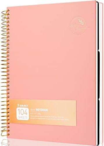 8.5 x 11 Large Spiral Notebook Hardcover Spiral Notebook 3 Subject Spiral Notebook for Note Taking 100gsm Premium Paper 104 Sheets College Ruled Journal for School Office Supplies Writing Journal,Pink
