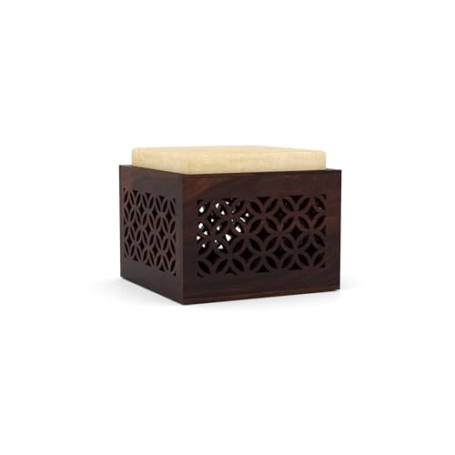 Image of Sheesham Wooden Coffee Table with 2 Stool for Home | Solid Wooden Center Table for Living Room, Meeting Room Hotels Center Tea Table with Seating Stool, Carved- in Walnut Finish