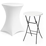 Brixy Stabiler Stehtisch inkl. Weißer Stehtischrock - Partytisch - Robust und witterungsbeständig - 80cm x 110cm - klappbar - Party - Weiß/Grau