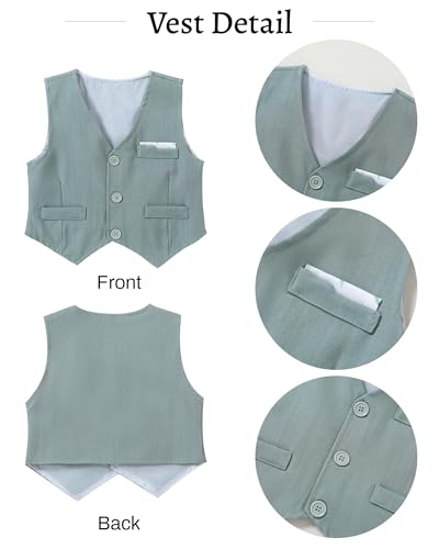 Amissz Kinder Anzug Set Junge, Kinderanzug Hochzeit Festliche Kindermode Jungen Anzüge Langarm Hemd + Hosenträger + Weste + Fliege Taufbekleidung für Baby-Jungen (Grün, 18-24 Monate)