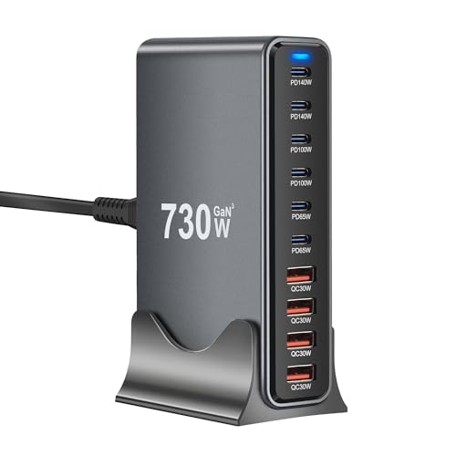 Image of CUBONIC 730W GaN Charging Hub, 10-Port Desktop Charger with 6 USB-C and 4 USB-A Ports, Multi Device Charging Station for Home, Office, Travel & Workstation Setup (730 W)