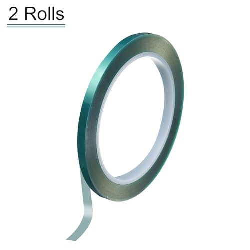 Image of HARFINGTON 2 Rolls High Temperature Masking Tape 1 /4 inch x216ft(6mmx66m) 0.05mm Thick PET Film Silicone Adhesive Heat Resistant Tapes for Heat Press Anodizing Circuit Board, Green