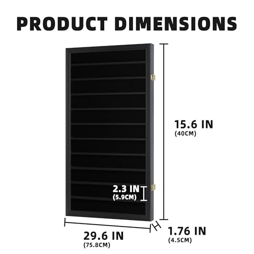 Image of DisplayGifts Building Block Toy Minifigures Miniatures Thimble Display Case Wall Cabinet Standing Plates Included, 2.25 inch Shelf Height UV Protection Door Black Finish Frame