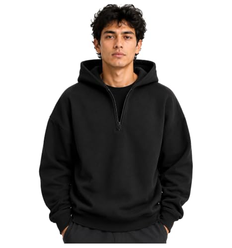 Image of Half Zipper Solid Hoodie for Men | Sweatshirt for Men