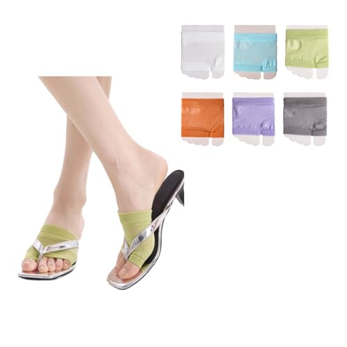 Girls Half-toe Socks, Women Thin, Sheer Lyocell, Toe-Separating Breathable Mesh, Non-Slip Silicone, Flip-Flops, Colorful