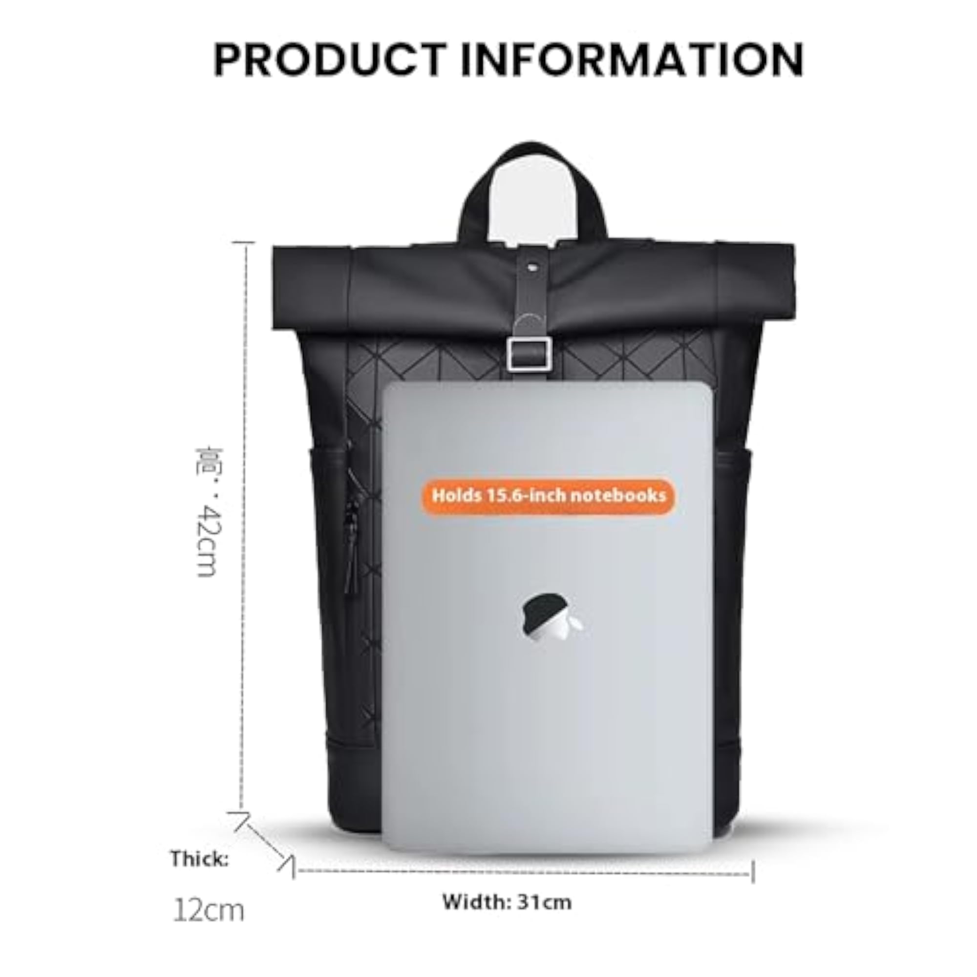 30L Waterproof 15.6-inch Laptop Roll Top Backpack
