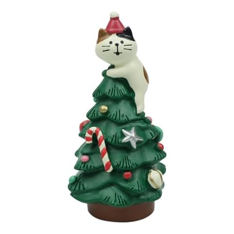 Refintural 3.3 Inch Resin Christmas Cat Tree - Perfect for Office, Home or Gift - Adorable Mini Christmas Tree with Cute Cat Kitten Figurines Cute Christmas Decoration for Cat Lovers Cover