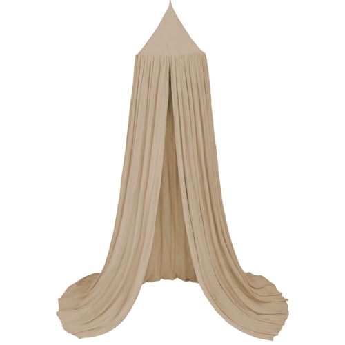 Aolso Kids Bed Canopy for Girls and Boys,Canopy Bed Curtains with Round Dome,Nursery Curtains for Kids Beds,Princess Beds,Baby Room,Reading Corner-Crepe(Beige)