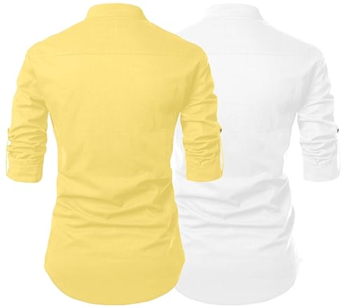 Image of FINIVO FASHION Combo of Men's Cotton Blend Solid Regular Fit Full Sleeve Straight Short Kurta Shirt, Casual and Formal Wear
