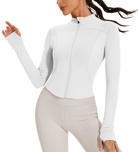 LOMON-Workout-Jackets-for-Women-Grey-Cropped-Running-Yoga-Zip-Up-Track-Jacket-with-Pockets