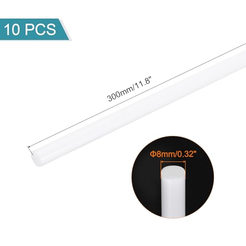 Image of MECCANIXITY ABS Plastic Rod Round Solid Bar 8mm x 300mm White for DIY Model Material, Architectural Model Making, DIY Sand Table, Pack of 10 Pcs