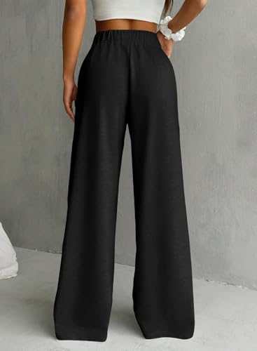 Herseas Wide Leg Sweatpants for Women Elastic High Waisted Patch Detail 2025 Loose Casual Trousers Pant with Pockets3