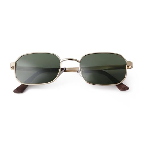 DQbhzh Small Rectangle Polarized Sunglasses Women Men Trendy Retro Vintage Metal Frame Fashion Narrow Square UV400 Sun glasses Gold Green