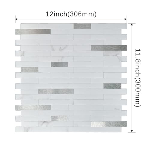 10 Sheets Peel and Stick PVC Backsplash, 11.8"×11.4" Self-Adhesive for Kitchen Backsplash, Laundry Room, Silver White, Imitation Marble, Sticker Decal by Generic - Used condition - Image 2