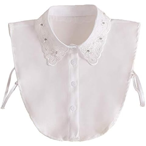 YAKEFJ Lady Half-Shirt Blouse Detachable Lace Chiffon Fake Collars Dicky Collar Faux Collar (03WHITE) Cover