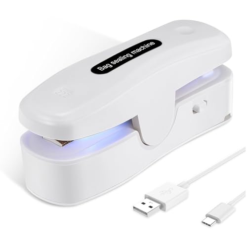 Vocdikficy Mini Sellador de Bolsas Recargable, Sellador Térmico 2 en 1 con Cortador para Bolsas de Patatas Fritas, Almacenamiento Portátil de Alimentos, Frescura para Aperitivos