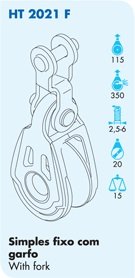 Nautos #HT 2021F-DYNAMIC LINE 20 MM -Single Fixed with Fork- 20 mm sheave-Heavy Duty Characteristics.Sailboat Block