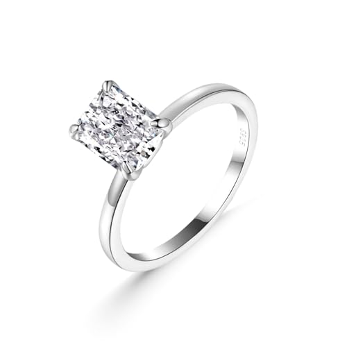 925 Sterling Silver White Topaz Engagement Ring 2CT Radiant Cut Solitaire Cubic Zirconia CZ Wedding Promise Rings for Her Wedding Bands for Women, Size 5-92