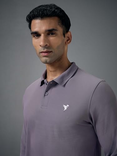 Image of TECHNOSPORT Mens Slim Fit Polyester Active Wear Collar Polo T-Shirt with Long Sleeves for Workout, Sports