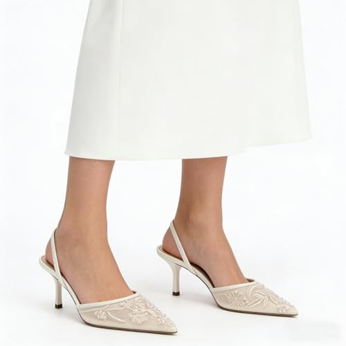 Image of Fashion Mesh Slingback Pumps Shoes for Women Ankle Strap Pointed Toe Pumps