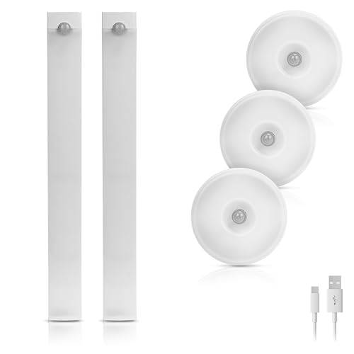 Image of iHome Rechargeable Auto Sensing Light Bars, Motion Sensor, Dimmable, Auto /Always-On Modes, Easy Installation (5-Pack (2 Light Bars & 3 Puck))