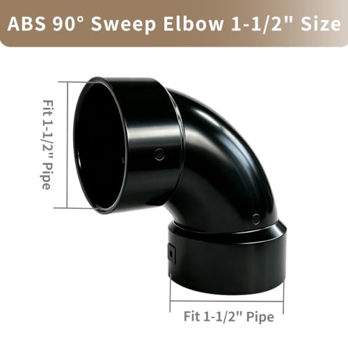 Image of LESSO 2PCS 1 1 /2 inch 90 Degree Sweep Elbow, ABS DWV Pipe Fitting, Black | Sanitary Drain, Waste, and Vent(DWV), Sewer, General Drainage Applications