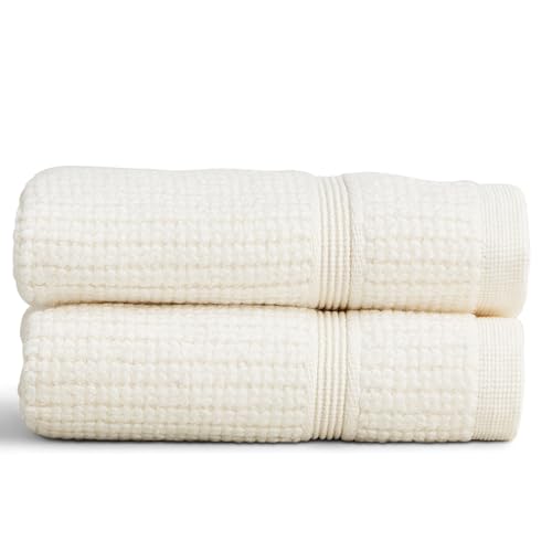 Image of Preston Lane Douro Washcloth Set - 2 Pack Luxury Cotton Towels, Ultra Soft & Absorbent, Quick-Dry Spa-Quality Bathroom Towels, Made in Portugal, Alabaster 12 x 12