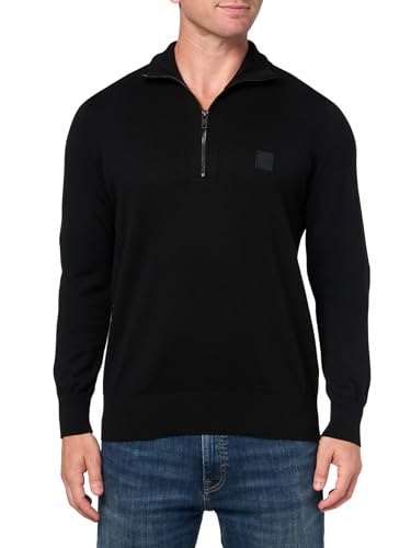 BOSS Men's Square Logo Cotton Blend Quarter Zip Sweater