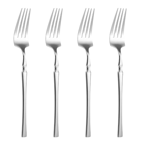 Image of Silverware Dinner Forks Set of 4 | Korean Vintage Style Flatware Fork Set | Dishwasher-Safe Stainless Steel Cutlery for Home, Restaurant & Gift Giving (Sterling Silver)