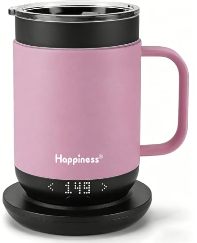 Image of Happiness Smart Heated Coffee Mug,Rechargeable Electric Self Heating Temperature Control Coffee Cup Gifts for Mom Dad Women Men