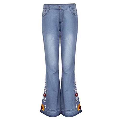 Bell Bottom Jeans Women Flared Floral Embroidered Jean Mid Rise Vintage Wide Leg Pants2