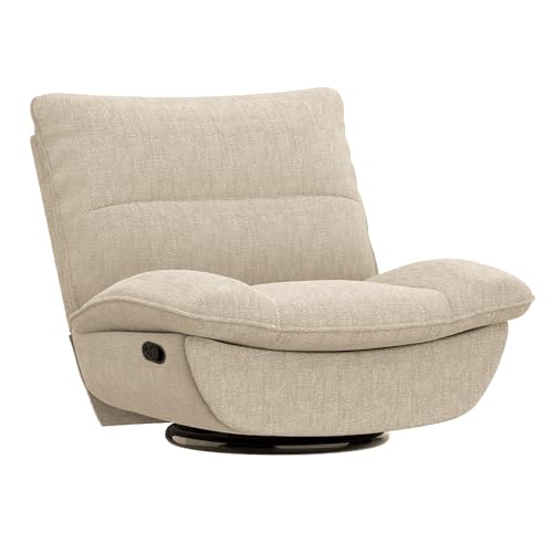 Softa Verstellbarer Drehsessel, manueller Schaukelstuhl mit verstellbarer Fußstütze, Seitentaschen, gepolsterter Sitz und Rückenlehne, bequem für das Wohnzimmer, Beige