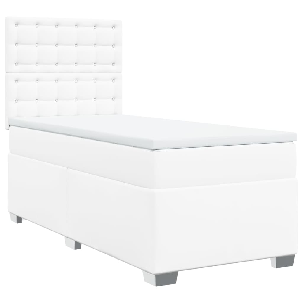 White Faux Leather Box Spring Bed with Pocket Spring Mattress & Topper, regulowana słuchawka, 100 x 200 cm, trwała i łatwa do czyszczenia rama dla optymalnego wsparcia snu