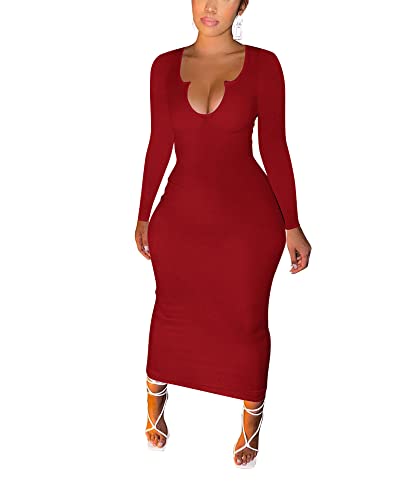 Image of Women Sexy Two Piece Skirt Outfits Long Sleeve /Sleeveless V Neck Bodycon Ribbed Knitted Maxi Club Party Dress