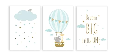 Peinture sur toile montgolfière nuages étoiles triptyque affiche décoration murale enfant