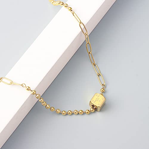 Dasiqi Gold Necklace Stainless Steel Square Dice Beads Splicing Chains Fashion Jewelry For Women Girls 20 Inch #TOP3