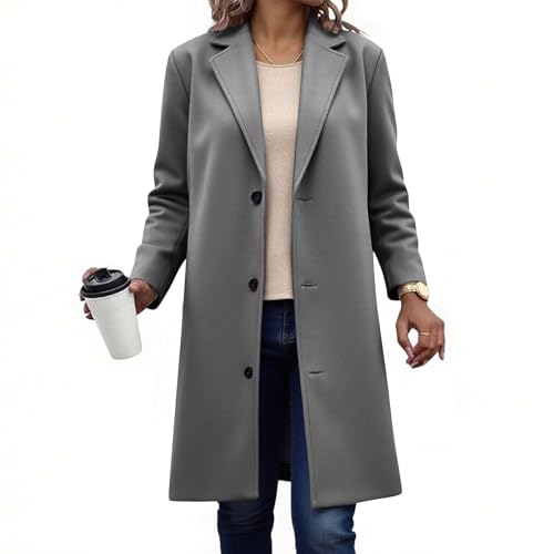 Abrigos de invierno para mujer, chaqueta de mezcla de lana de un solo botonadura, casual, cuello de solapa, botón, elegante, chaqueta cortavientos para mujer, tops de manga larga, abrigo de longitud