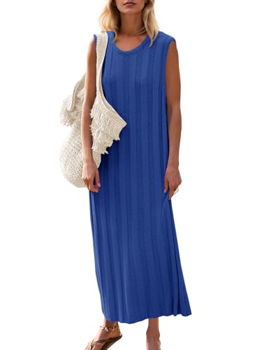 Robe longue d'été bleu marine en maille côtelée pour vos soirées en terrasse