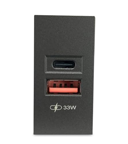 Image of MX 35W Modular USB Charger Socket with Dual Ports USB-C & USB-A, Fast Charging Wall Module for Switch Board, 90-270V AC Input, 22.5 x 45 mm Modular Plate, Power Socket for Home & Office, Charcoal Grey