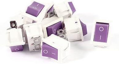 CD1 2 Pin SPST Rocker Switch 10 Pack | 10-Pack Purple Rocker Switches, SPST 2-Pin, AC 250V/125V, 20x15x17mm, On/Off Panel.