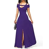 Women's Evening Dress Fashion Off Shoulder Cut Out Sexy Slit Party Prom Long Dress Wedding Guest Formal Dresses Purple