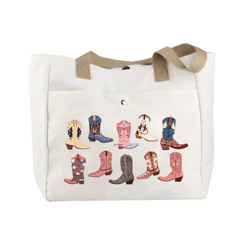 TOBGBE Western Gift Women Cowboy Boots Idea Canvas Travel Bag Western Cowgirls Shopping Bag Western Bags For Women (Many Cowboy TB)