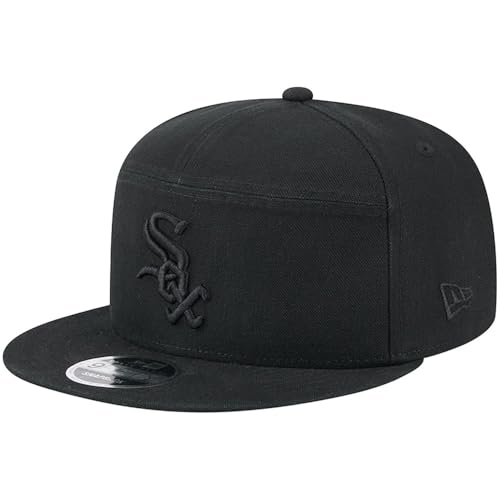 New Era 9FIFTY Black on Black Split Panel Cotton Canvas Snapback Cap, Hat (US, Alpha, One Size, Black Black, Chicago White Sox)