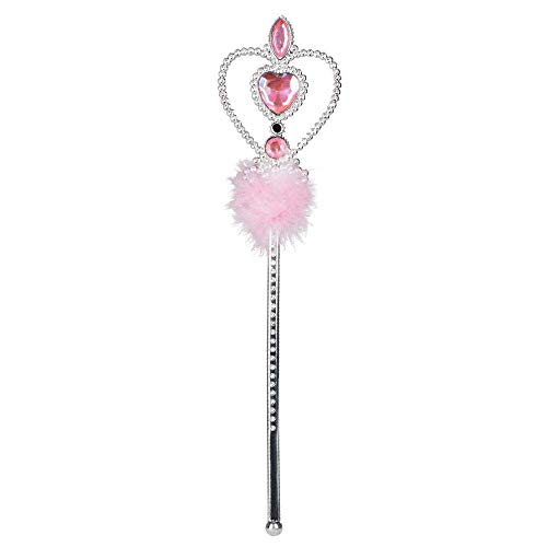 Boland 44072   Varita mágica Anna, rosa, plata, 32 cm, pluma marabú, piedras preciosas, hadas, princesas, carnaval, Halloween, carnaval, fiesta temática, teatro