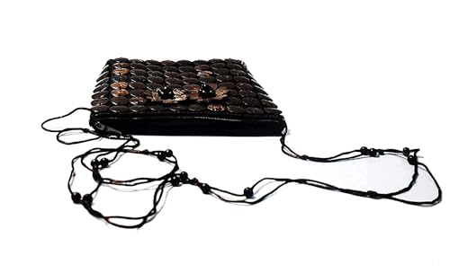 Image of Coconut Shell Beaded Sling bag for Women | CoCo Coffee Cross body Long Strap Purse | Handmade Natural Style| Hanging Purse (Brown) 15 cm