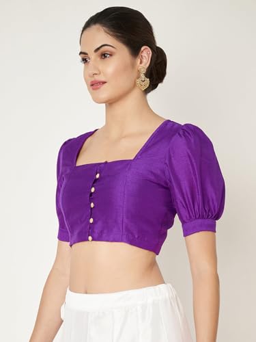 Image of studio rasa Women's Silk Blend Printed V-Neck Padded Readymade Top for Festive Party Wedding